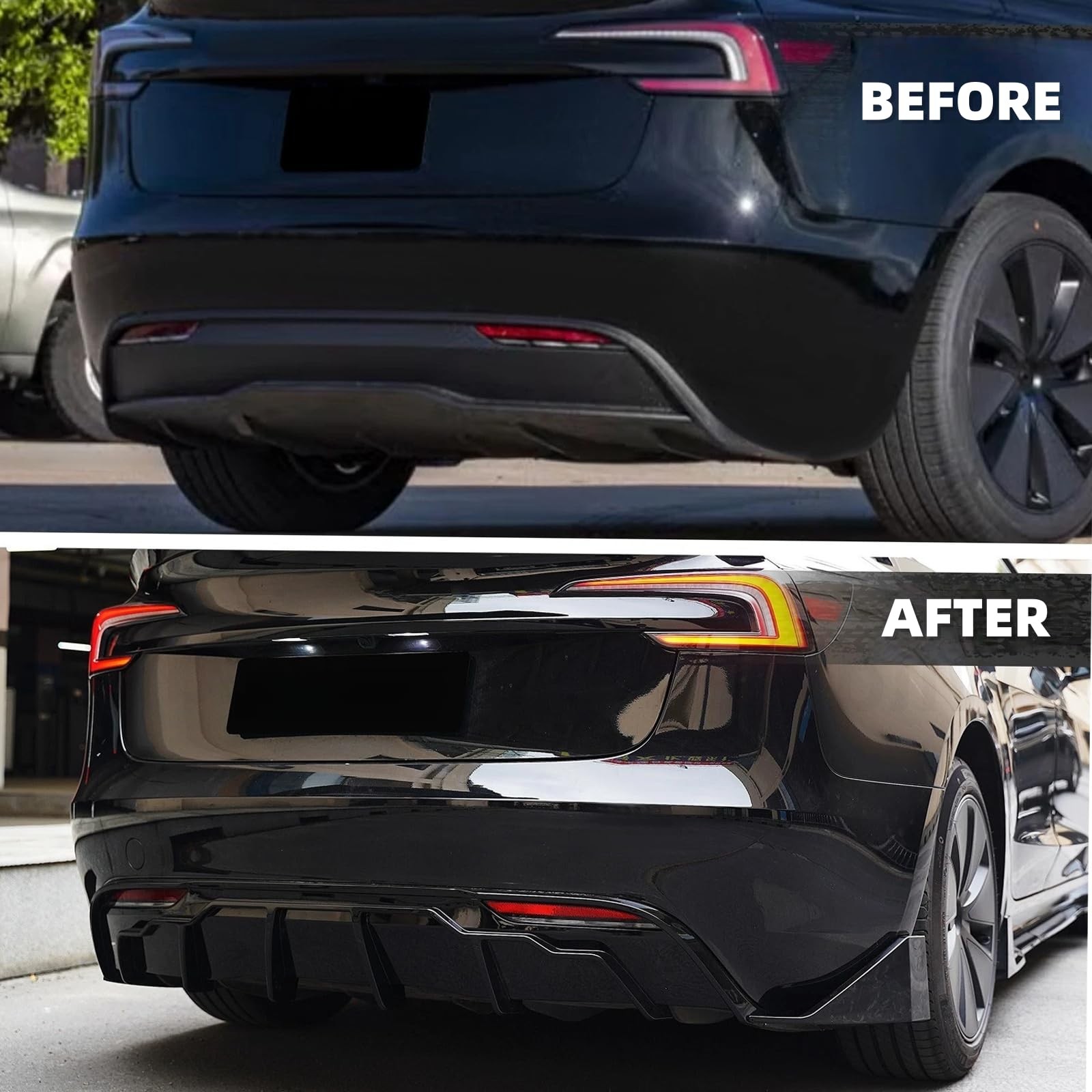 Rear Bumper Diffuser Lip 5PCS Tesla Model 3 Highland 2024-2025 ABS Carbon Fiber