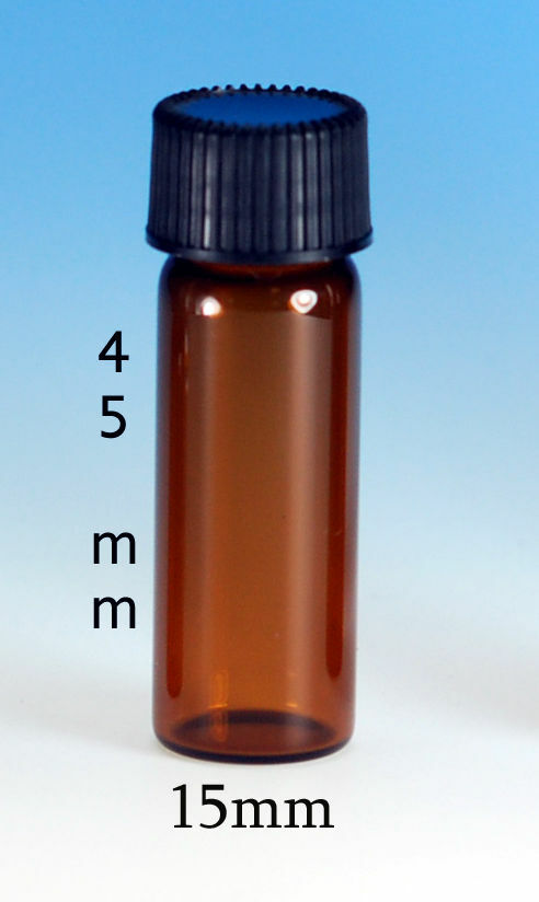 144 pcs AMBER 1 Dram Glass Vials with Plastic Cone Lined cap [15x45mm]