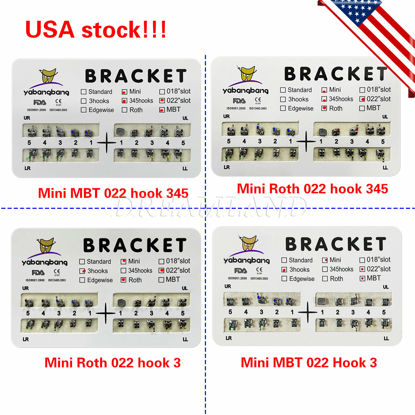 10 Packs Dental Orthodontic Brackets Braces Mini Roth MBT Slot.022 3-4-5 Hooks B
