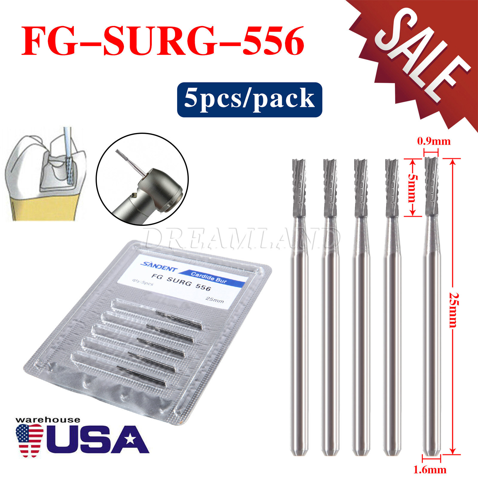 Cirugía quirúrgica dental Fresas redondas de carburo de tungsteno FGXL 2 3 4 5