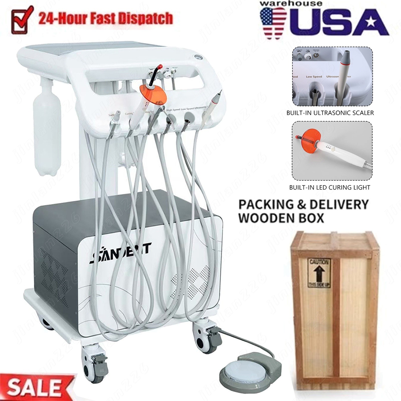 Portable Dental Delivery Unit Syringe Suction Turbine With Air Compressor 4Hole