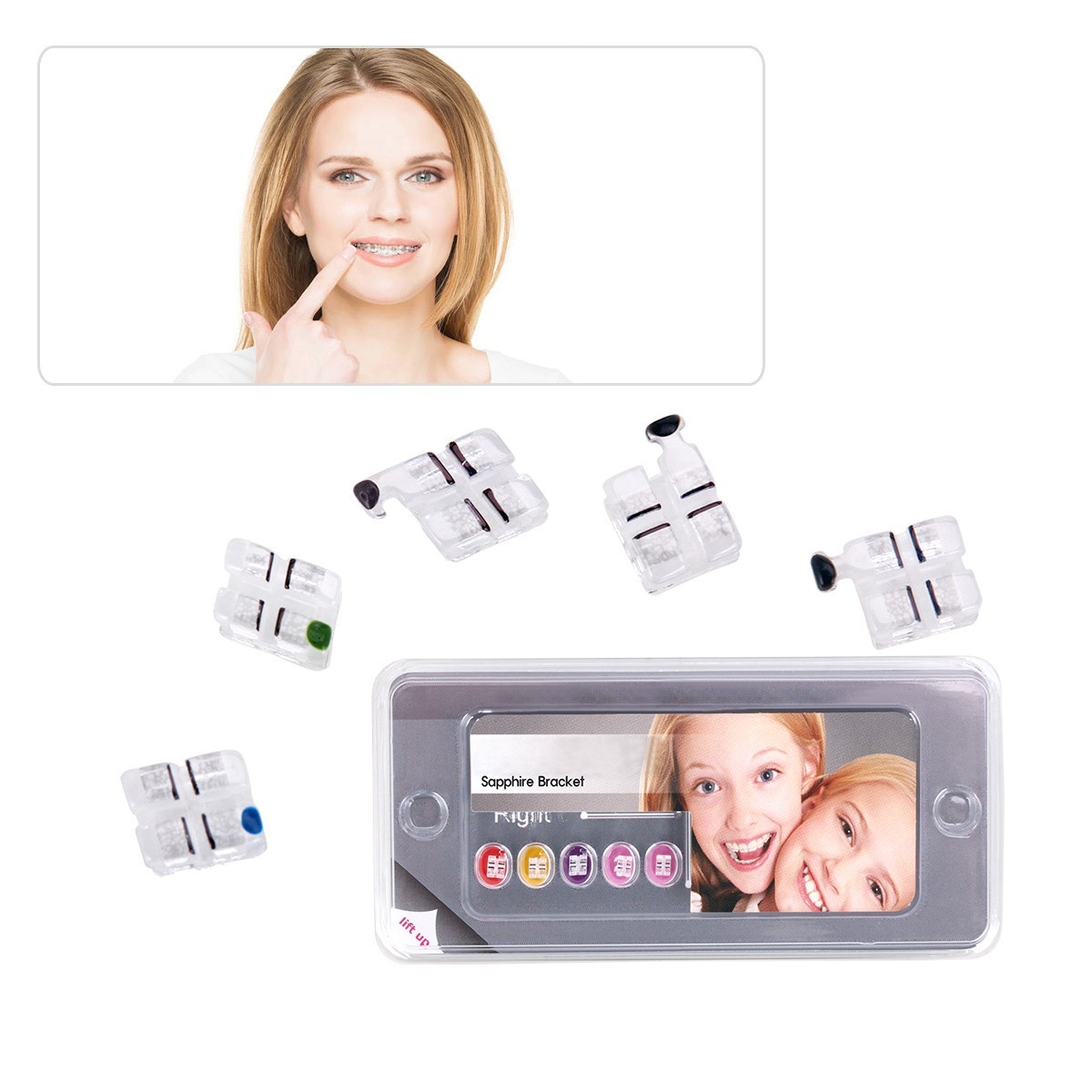 Dental Ortho Monocrystalline Sapphire Ceramic Brackets Roth/MBT .022 hooks 345