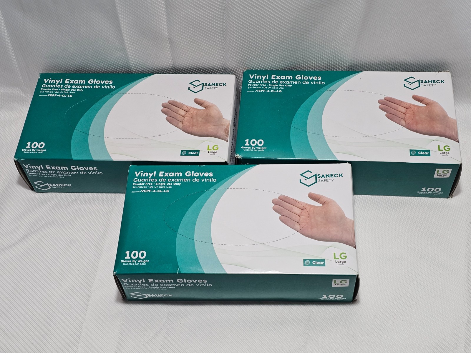 Sanek Vinyl Exam Gloves Large Clear Powder Free (3-Boxes, 300ct)