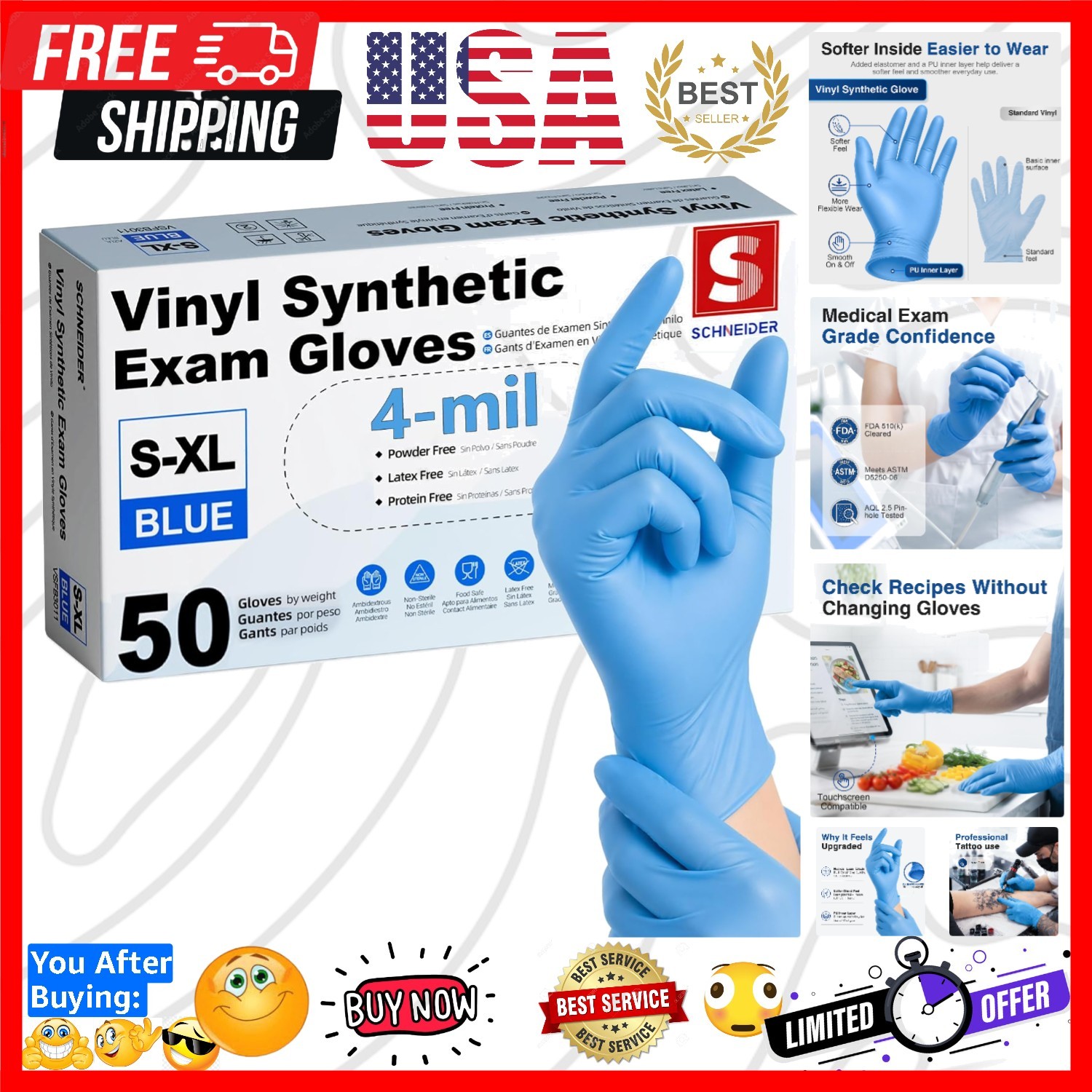 Medical Nitrile/Vinyl Blend Exam Disposable Gloves Latex Free | Powder free, …