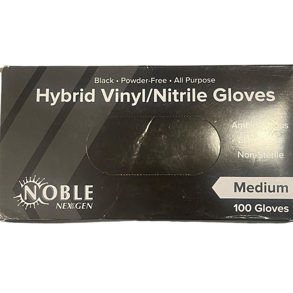 Noble NexGen Nitrile Vinyl Gloves Black Medium Powder Free 100 Count All Purpose