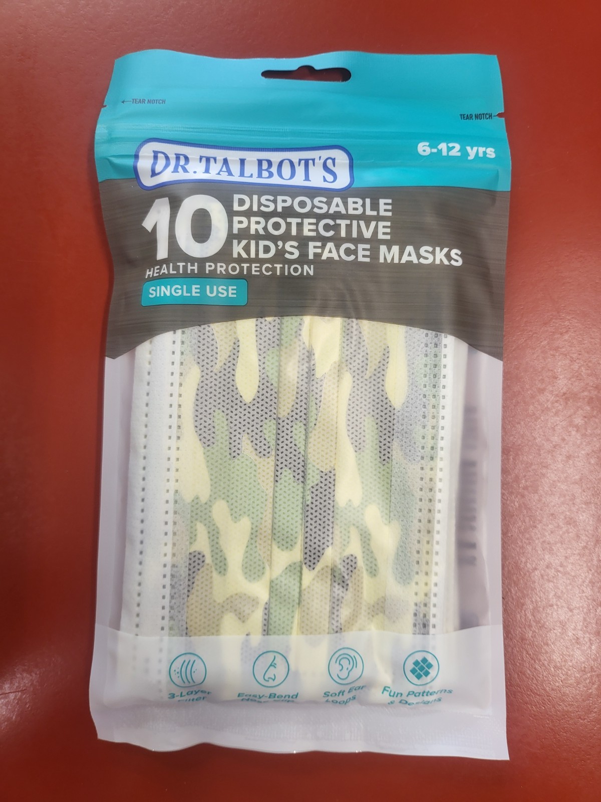 Dr. Talbot’s Disposable Kids Face Mask for Camo pattern for Child 6-12 Year
