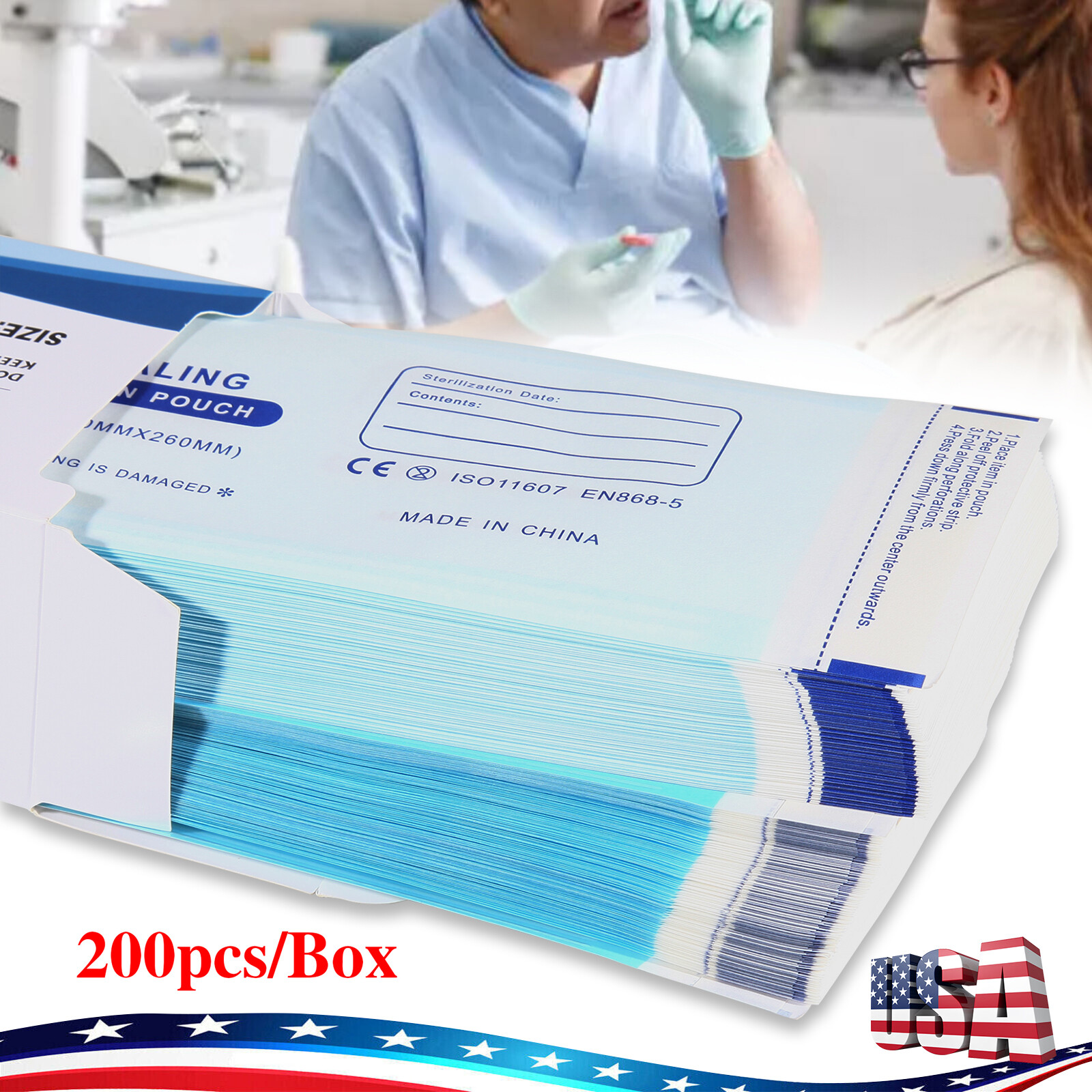 Sterilization Pouches- 3.5 ” x 10 ” Dental Self Seal Pouch Bag 200 Bags
