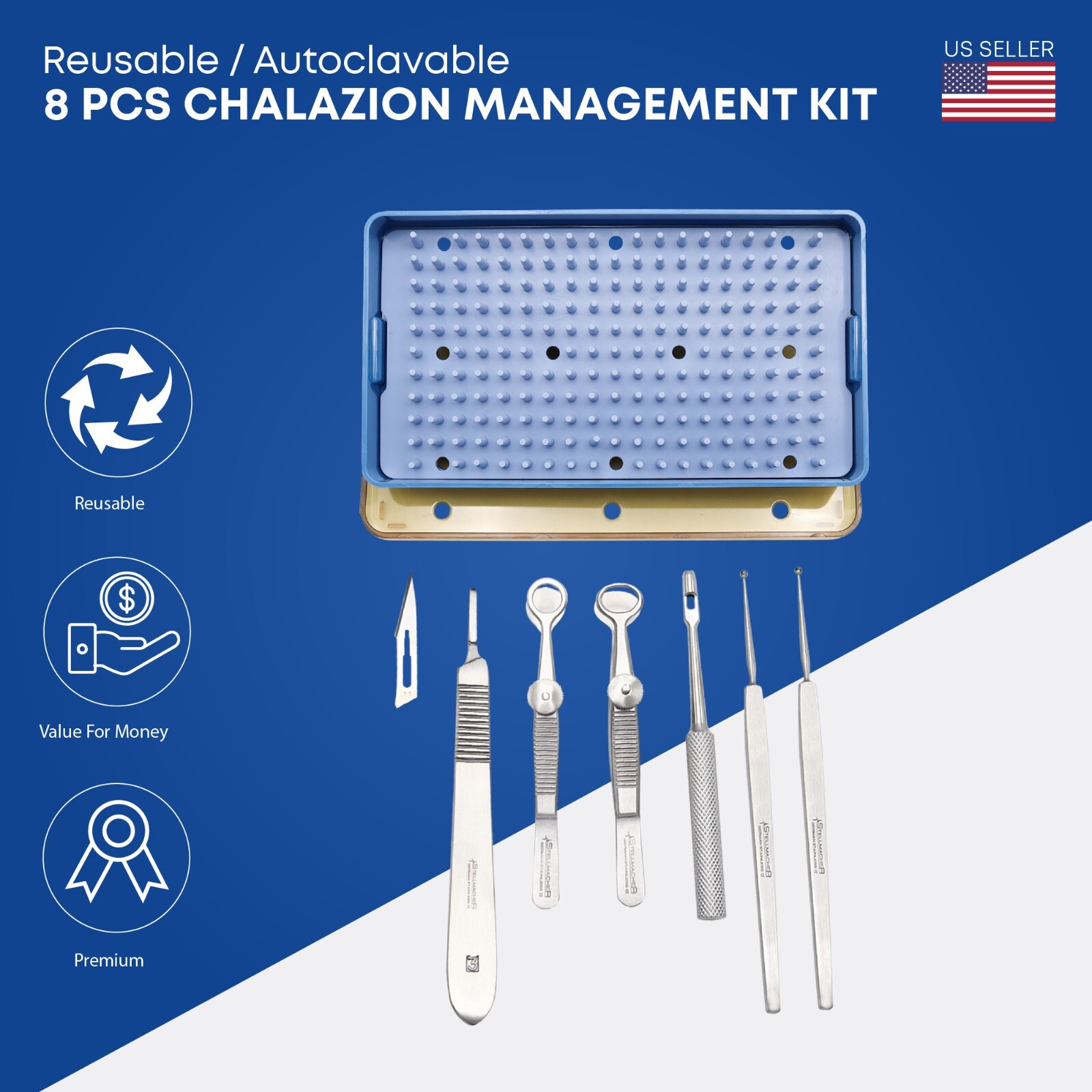 8 Pcs Chalazion Ophthalmic Cataract Set Surgical Instruments Sterilization Tray