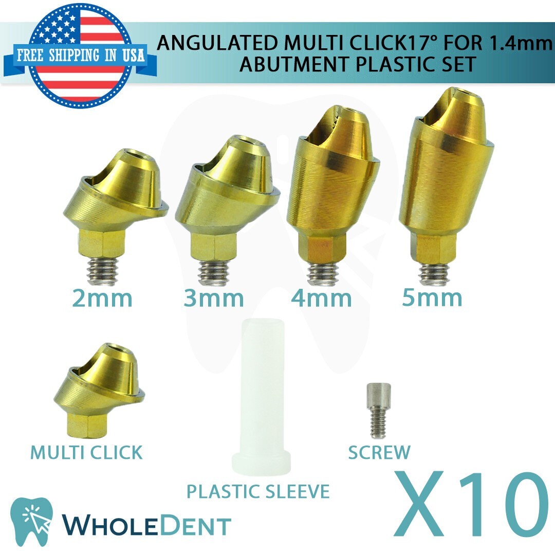 10x Angulated 17° Multi Unit 1.4mm Prosthetic Plastic Sleeve Set Int Hex 2.42mm