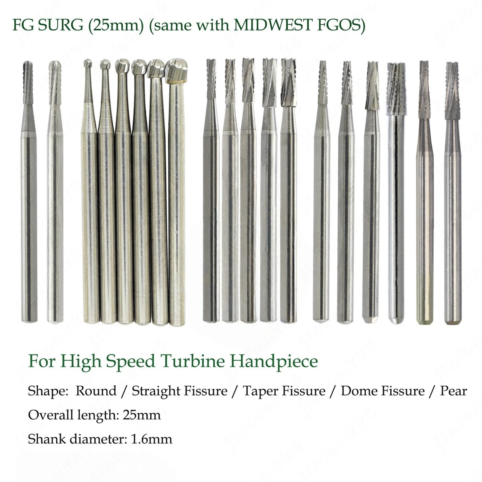 Dental Carbide Burs FG 19mm / FG SURG 25mm Long Shank Surgical High Speed