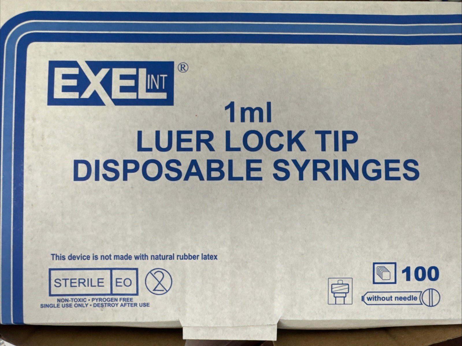1ml Syringe Only, Luer Lock Tip, Sterile Without Needle, Exel #26050, 100/Box.