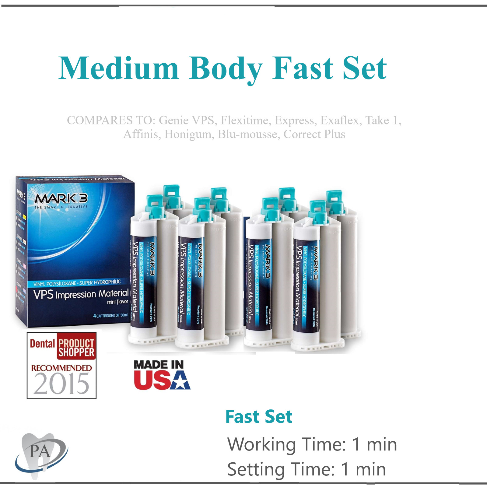 Dental MEDIUM BODY FAST SET VPS Impression Material FAST Set 50ML Cartridges