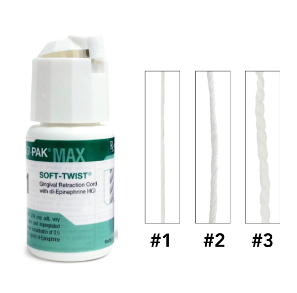 Gingi-Pak® Soft-Twist™ Medicated Retraction Cord–Epinephrine HCl, 108″ All Sizes