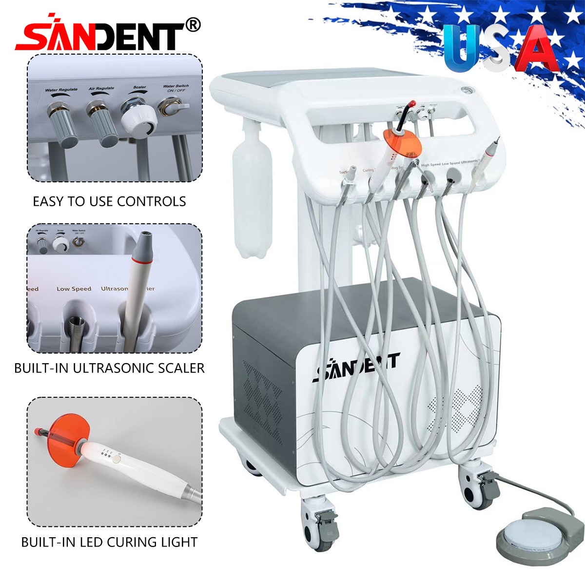 Portable Dental Delivery Unit Syringe Suction Turbine With Air Compressor 4Hole