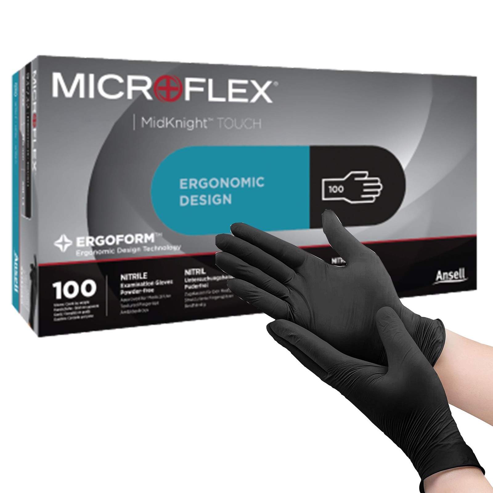 Microflex® MidKnight™ Touch 93-735 Nitrile Exam Glove, Large, Black-Box of 100