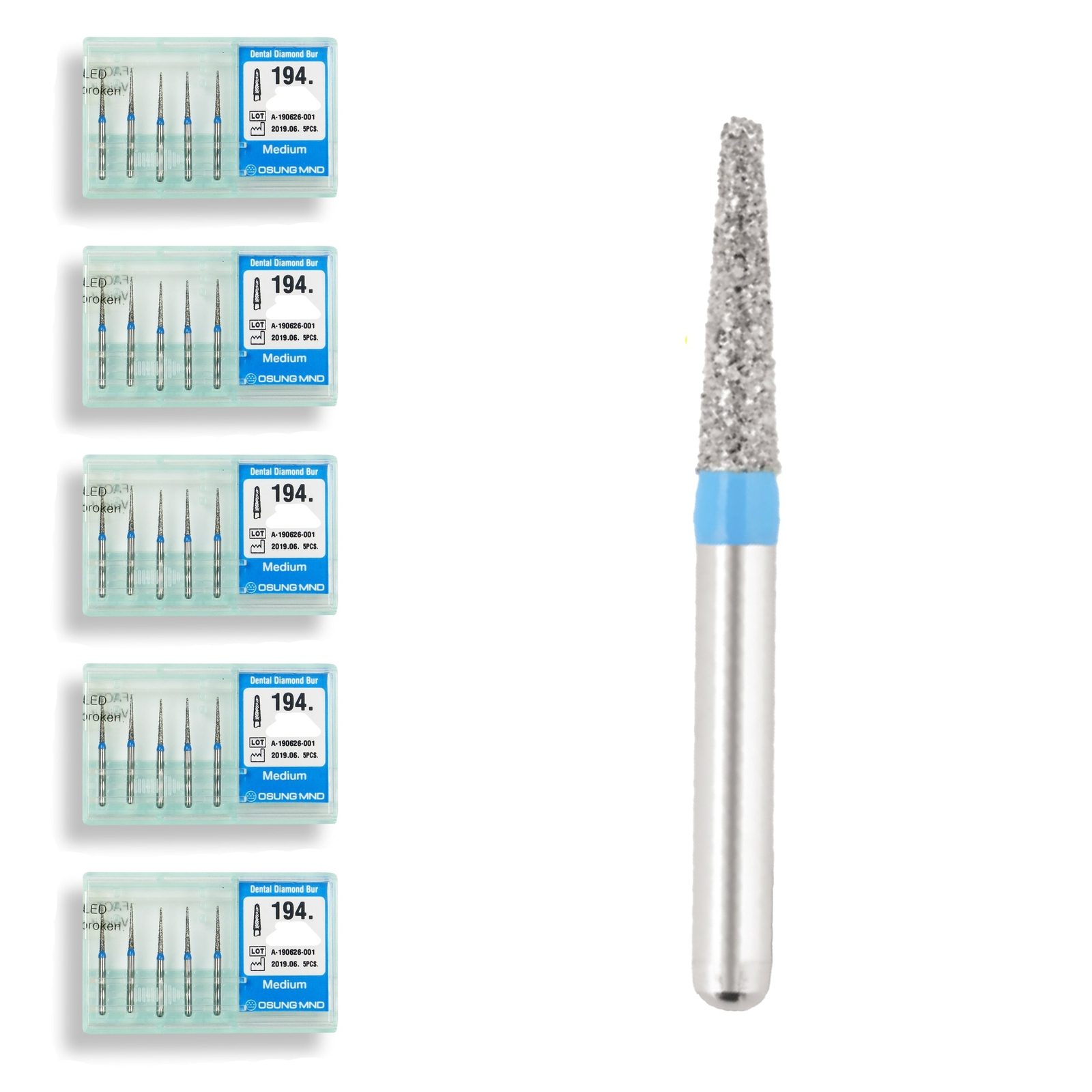 Conical, Dome End 1.2 mm Dia. Medium Grit Diamond Dental Bur 25 Pcs. 194.12M3