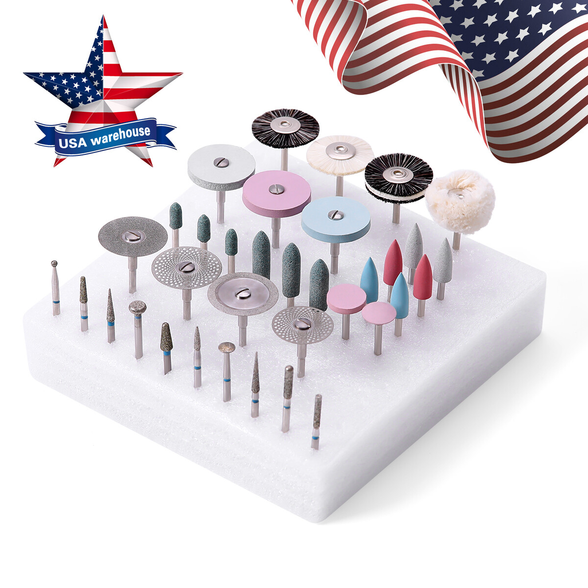 35pcs Dental Grinding Polishing Kit Ceramics/Porcelain HP Handpiece Diamond Burs
