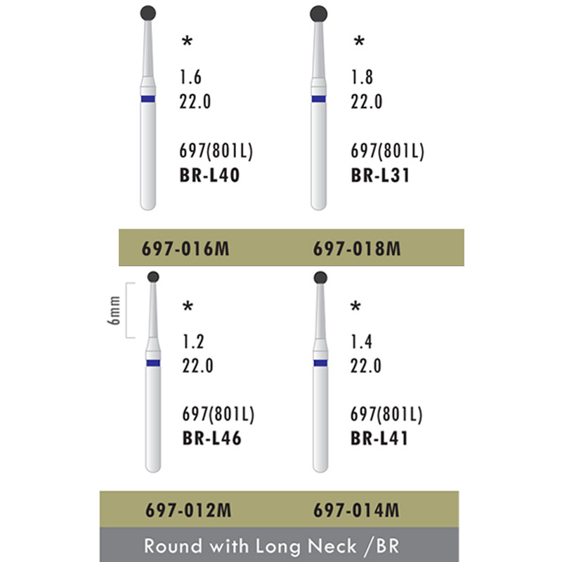 10Pcs Dental Diamond Burs FG Surgical Round with Long Neck BR Type Standard