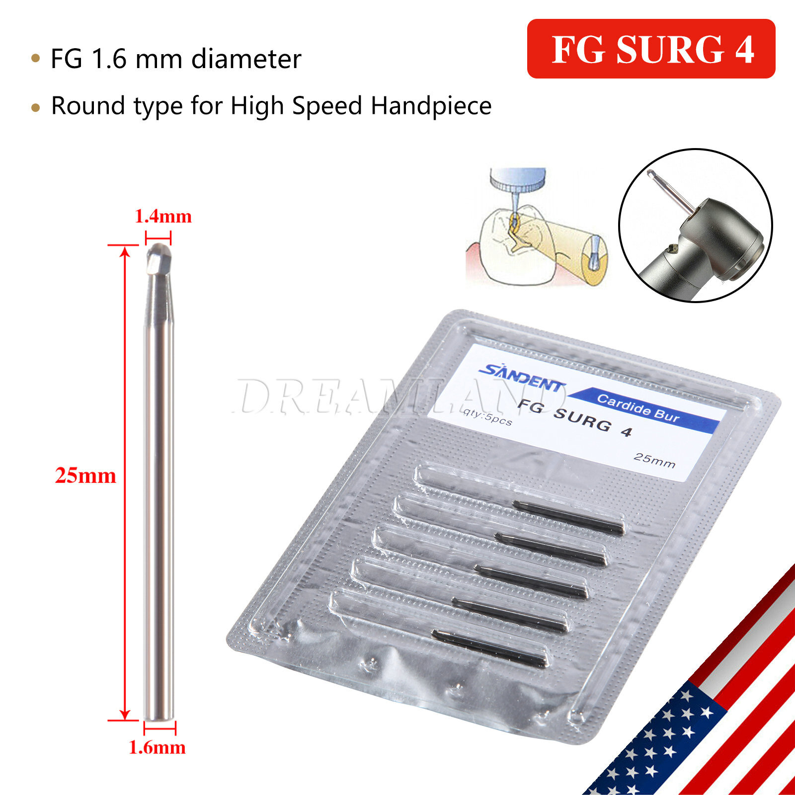 FG #4 SL (Surgical Length Burs) Round Carbide Dental Bur FG4