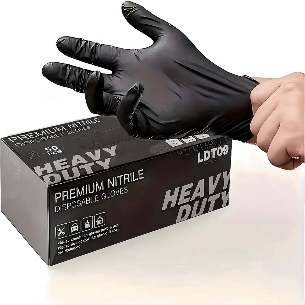 Robust 50PCS Heavy Duty Nitrile Gloves fits Automotive & Workshop Applications
