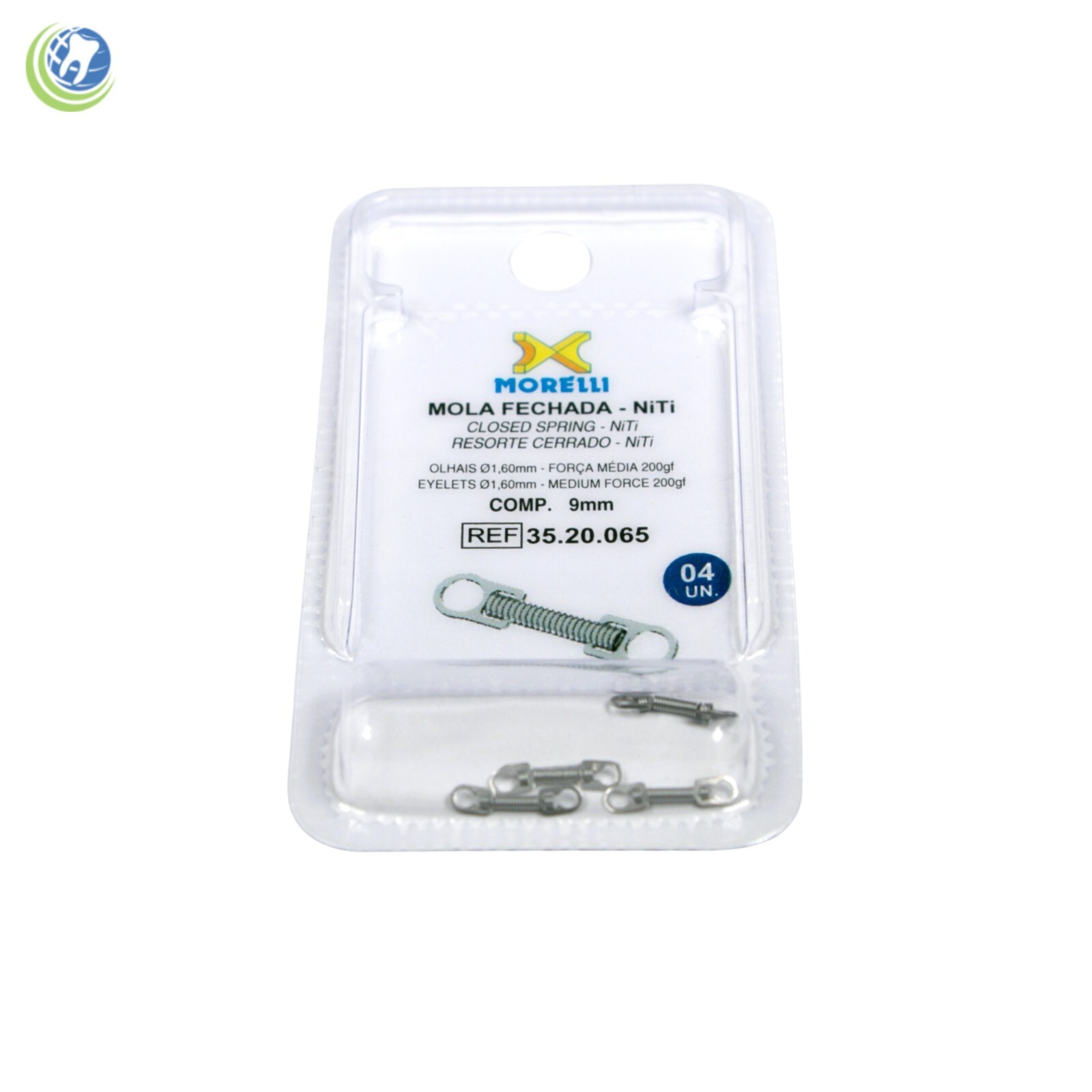 Orthodontic 9mm NiTi Closed Spring with Eyelets Ø1,60mm – Medium Force 200gf