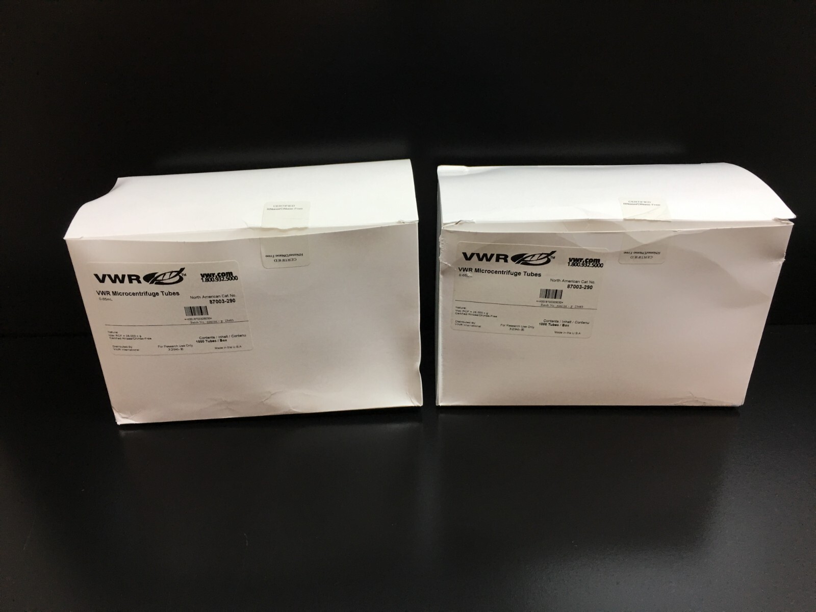VWR Cat No 87003-290 Microcentrifuge Tubes 0.65mL Lot 2 PKS