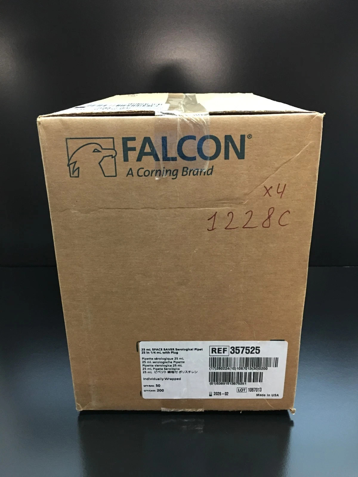Corning Falcon REF 357525 Serological Pipet 25mL Space Saver 0.25 Case
