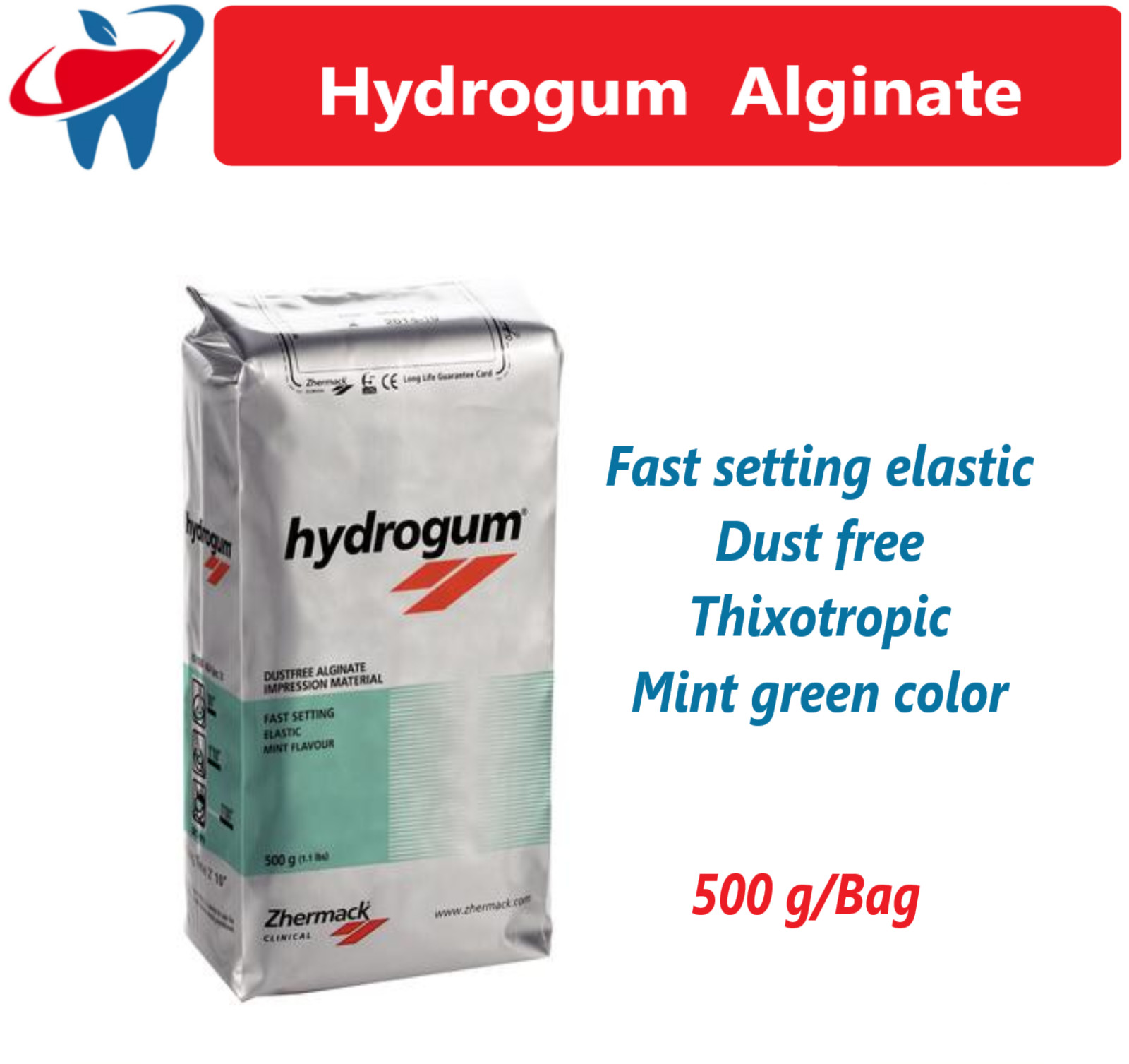 Dental Zhermack Hydrogum Alginate Mint, Fast Set, 500 g, Dust Free, C302025