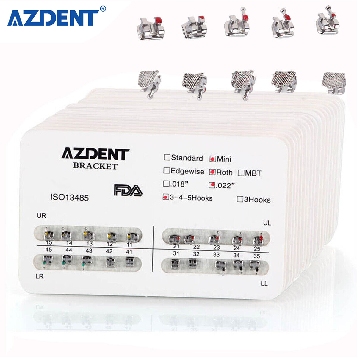 10X Brackets de Ortodoncia Dental Mini Estándar MBT Roth 0.022 Ganchos 3 4 5