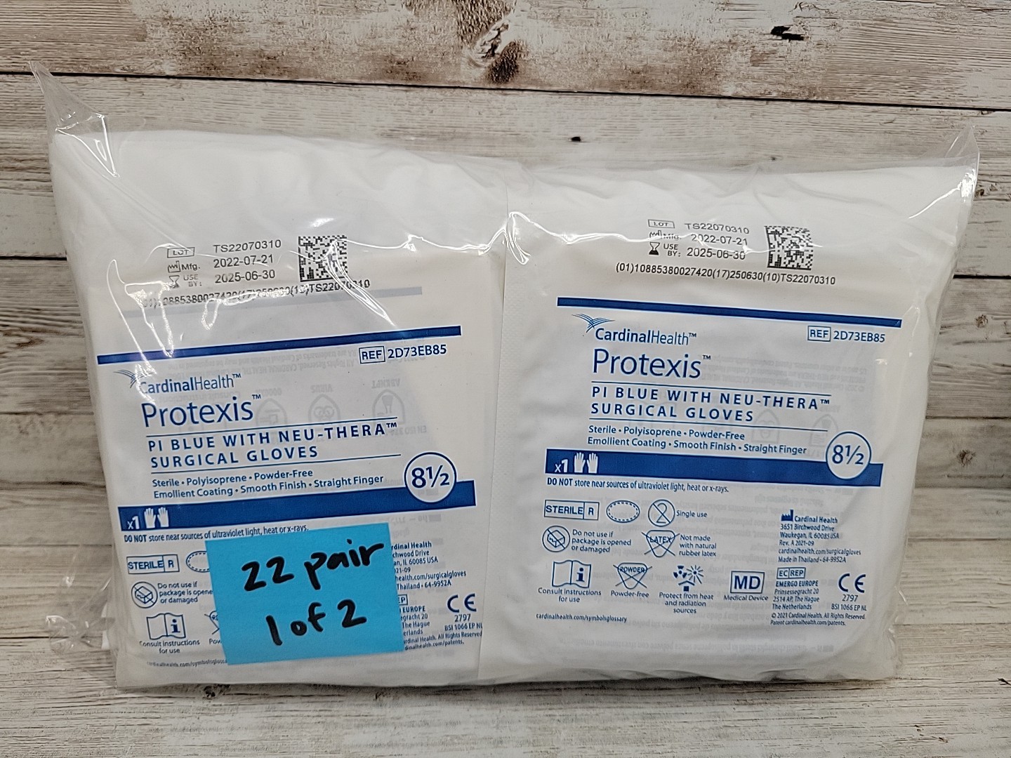 Protexis PI Blue w/Neu-Thera Surgical Gloves *22 Pair* Size: 8.5 *See Date*
