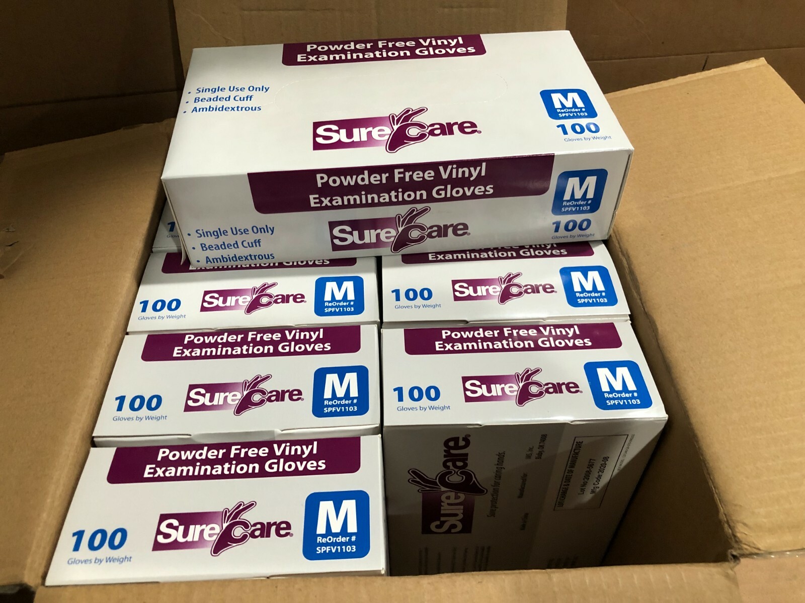 (CASE OF 1,000) SURECARE POWDER FREE VINYL EXAM GLOVES MEDIUM SPFV1103, NEW