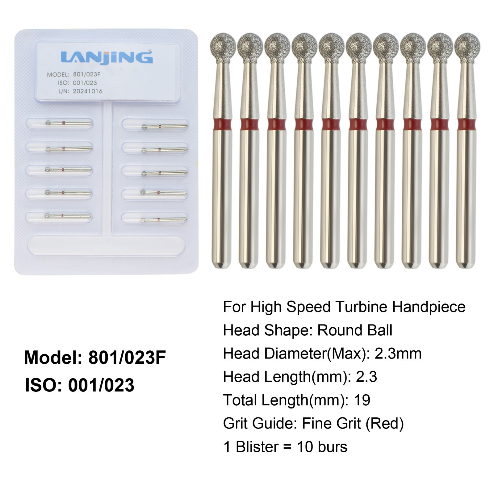 Dental Diamond Burs Round Ball Surgical Bur FG Coarse Fine Long High Speed 801