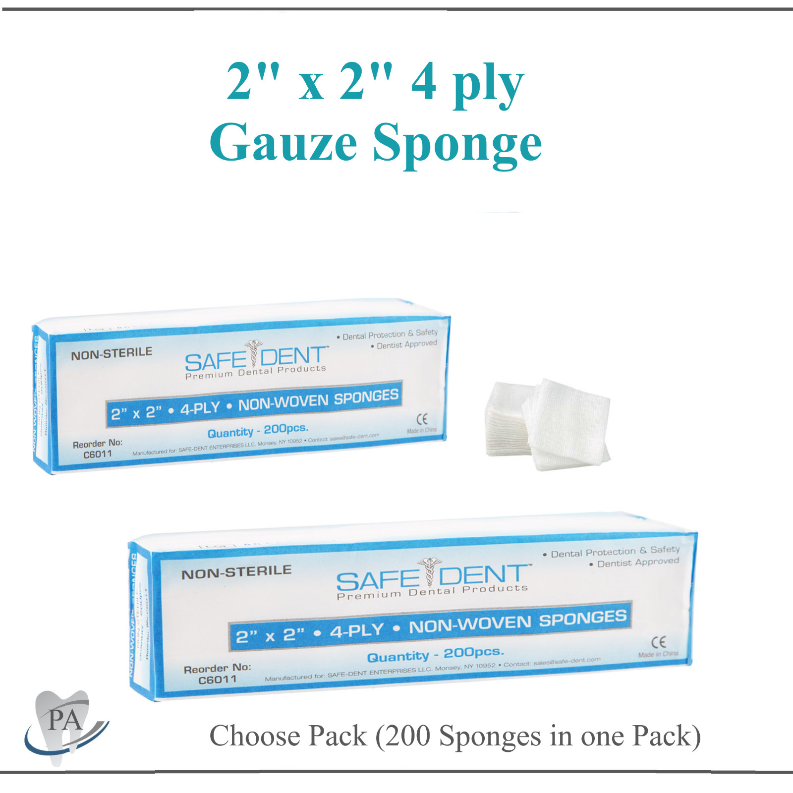 800 Pack – 2×2 Non Woven Gauze Sponges 4-Ply, Non-Sterile Cotton Dental Medica