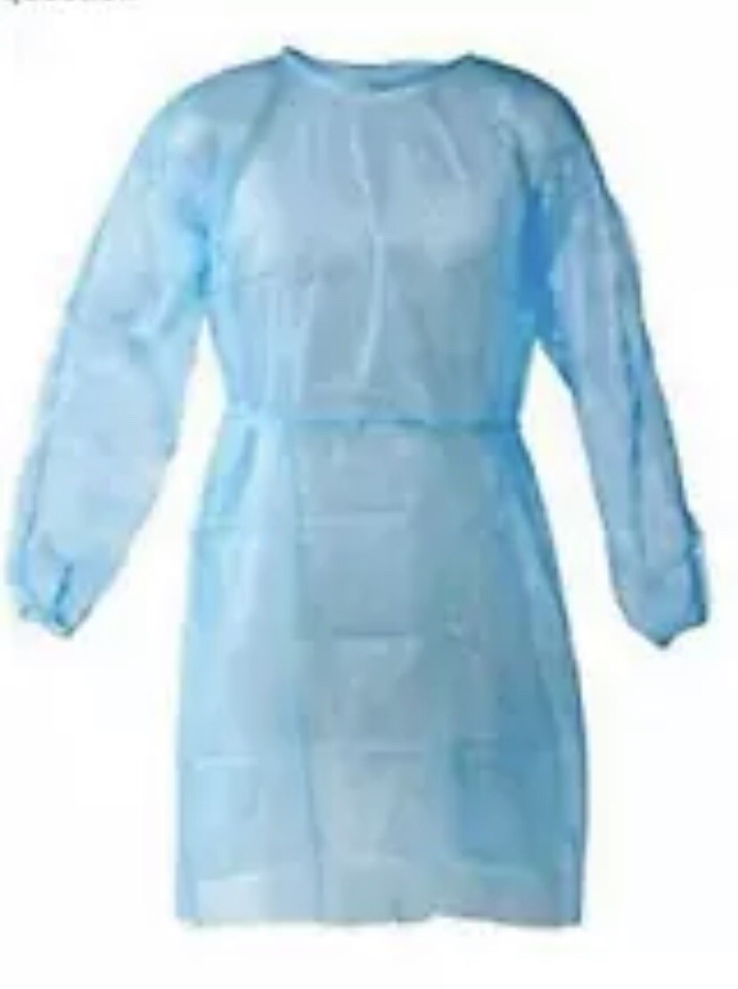 40 Pack Disposable Isolation Gowns Blue With Elastic Cuff Dental-Medical