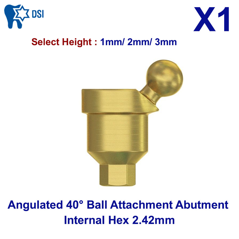 1x Dental Im plant DSI Angulated Ball Attachment Abut ment 40° Int Hex 2.42
