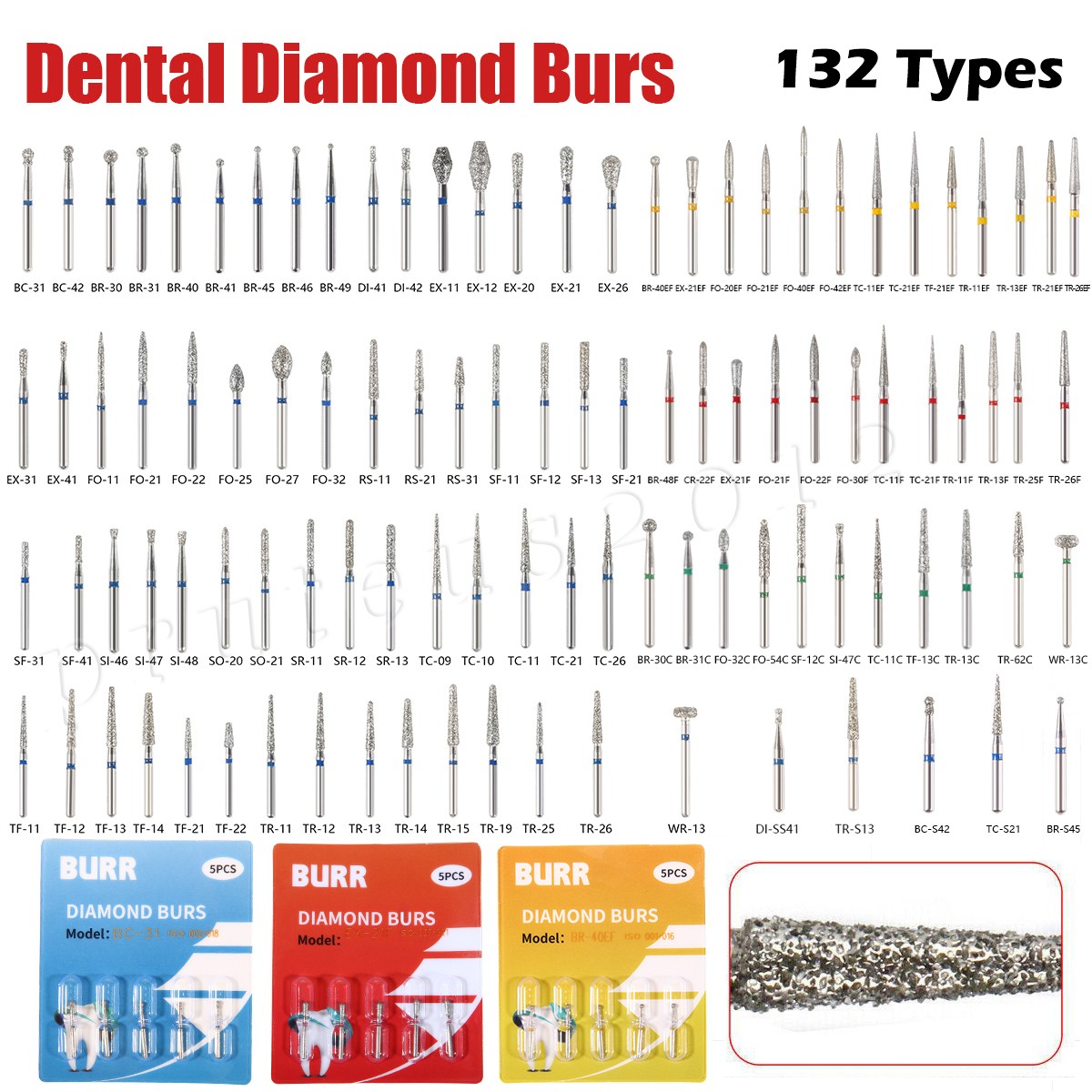 5 uds./1 paquete de fresas de diamante dental Burr para piezas de mano de alta