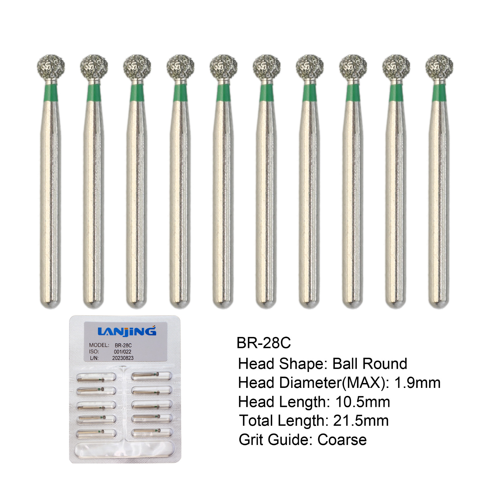 Multi-Use Dental Diamond Burs FG Round Diamonds Coarse Grit BR-28C High Speed