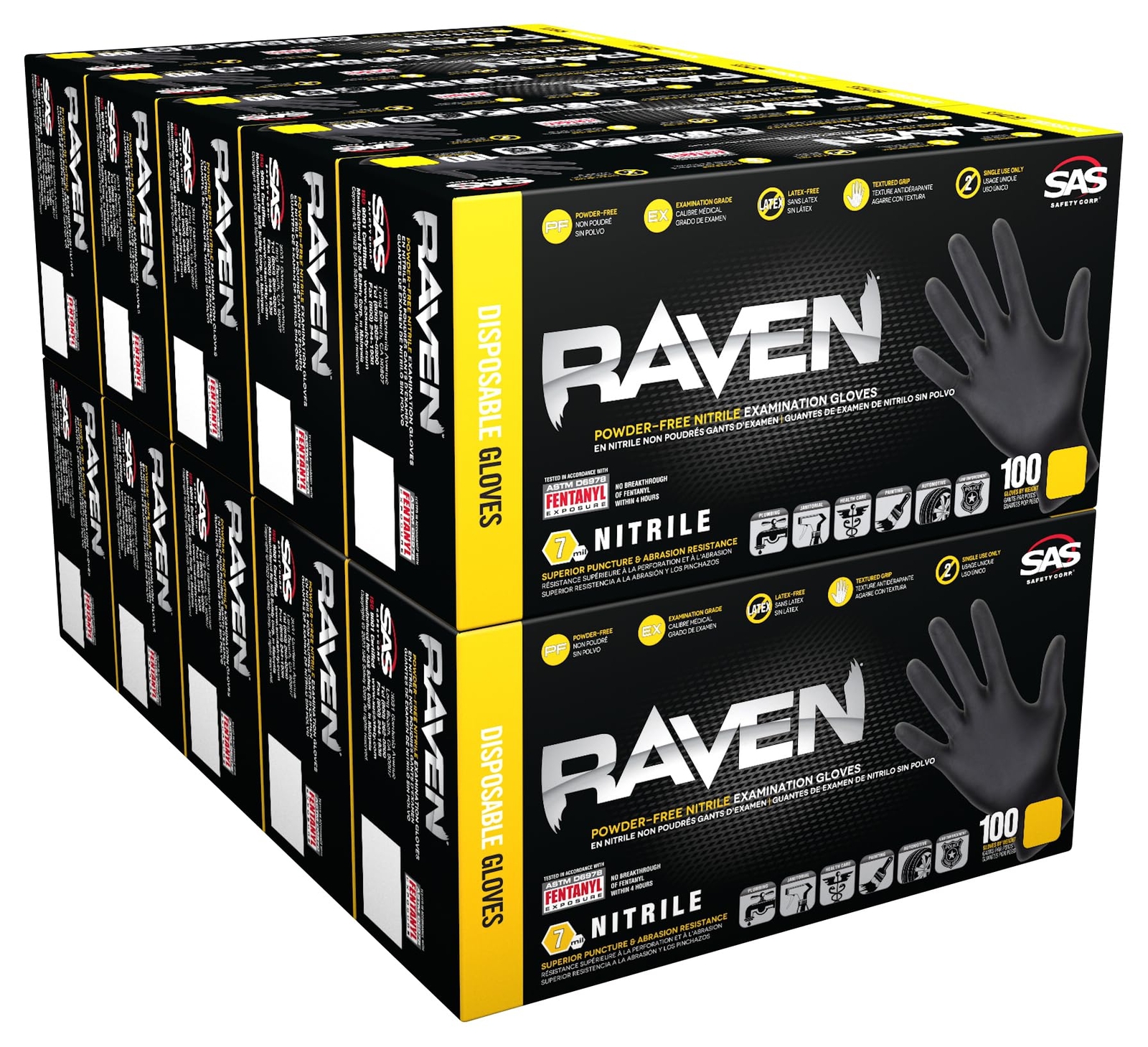 Raven SAS Safety 66518 6 mil Black Nitrile Disposable Gloves 7 Mil – Large – …