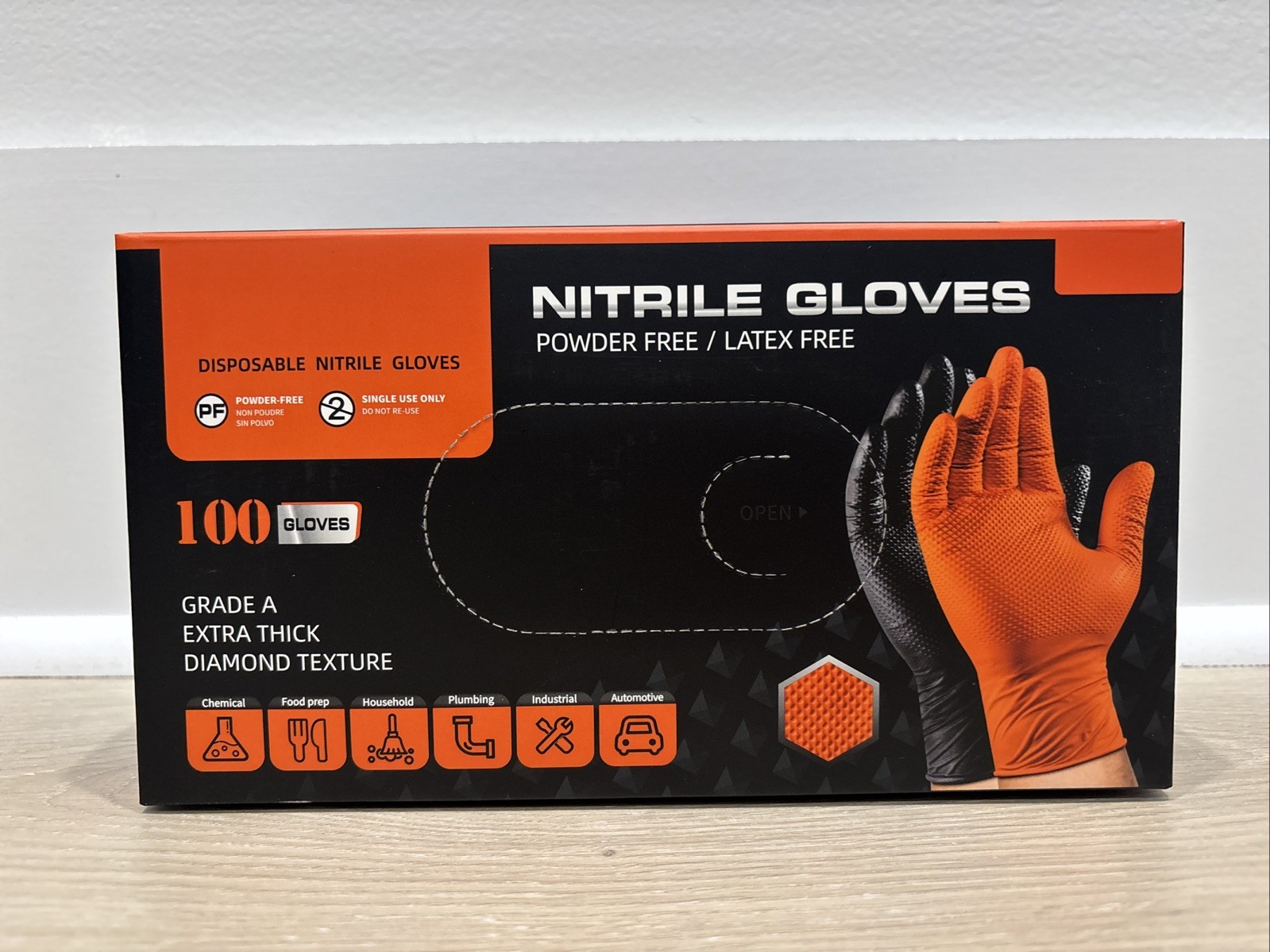 Heavy Duty 8 Mil Nitrile Work Gloves Powder Free Latex Free Diamond Texture