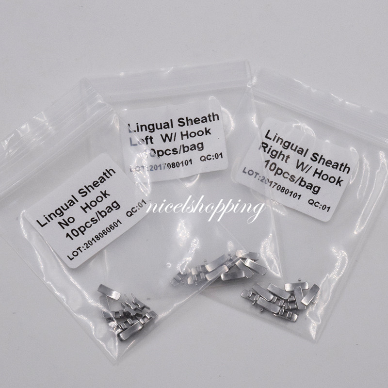 1Bag Dental Orthodontic Lingual Sheath with Hook On Right/Left No Hook 10 Pcs