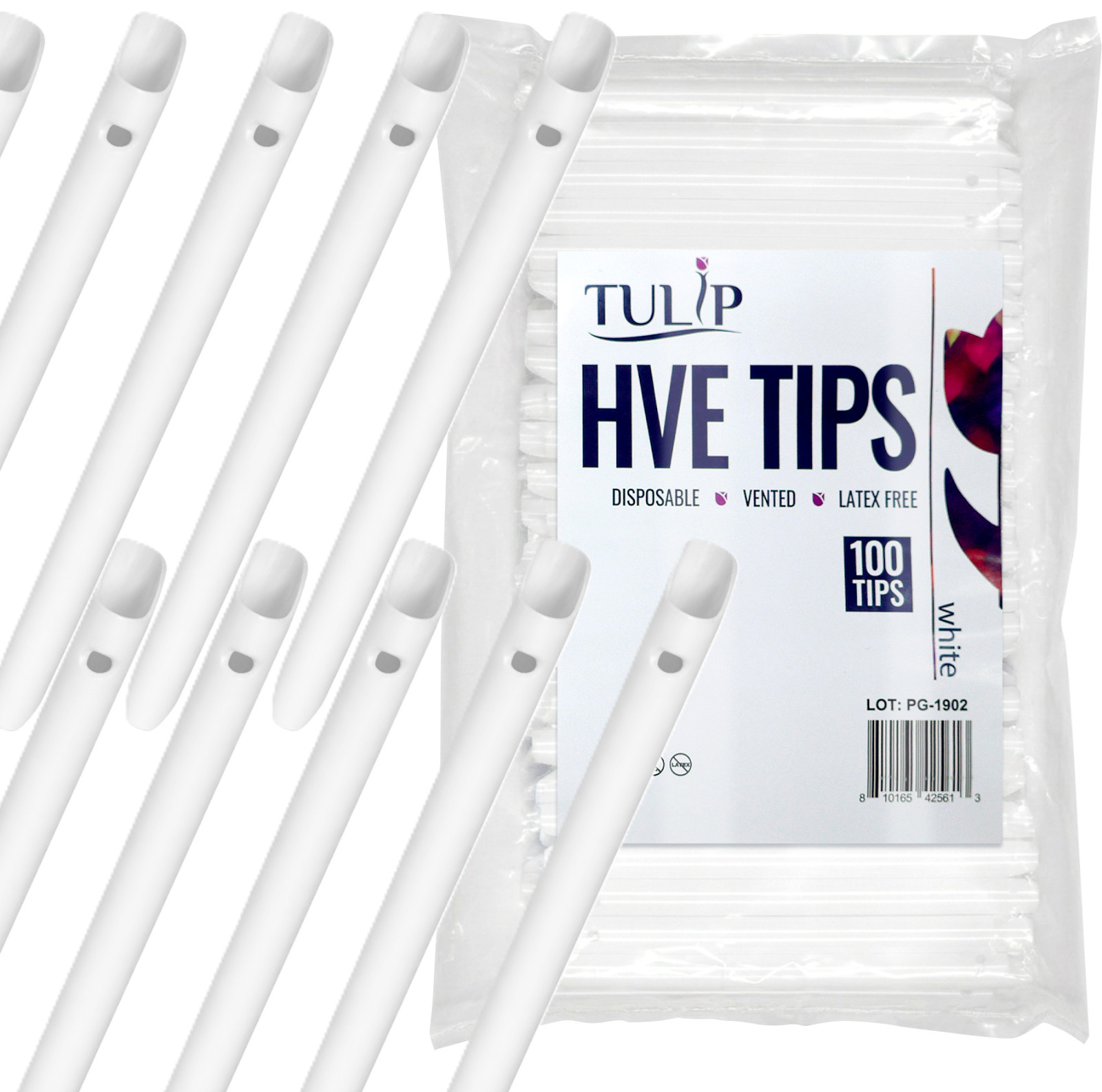 100 Disposable Dental HVE Suction Tips Vented Latex Free White Evacuation Tulip