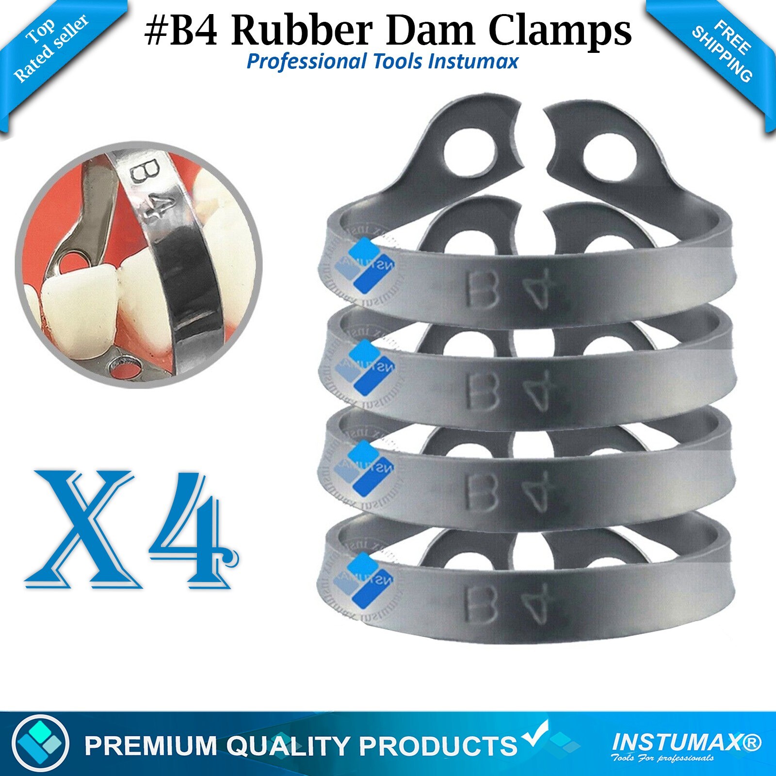 4 PCS Dental Rubber Dam Clamps B4 Brinker Anterior Endodontic Surgical