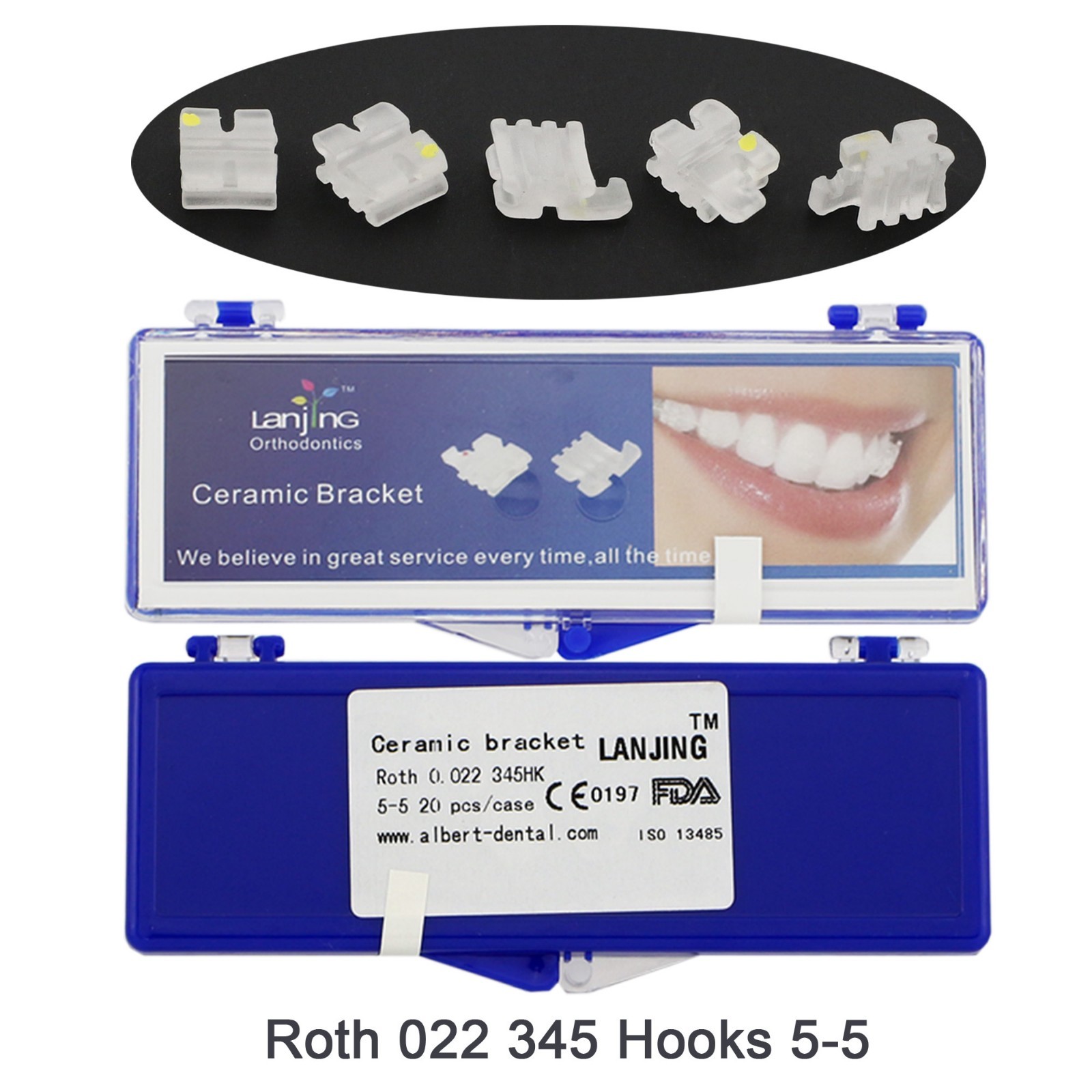 Dental Orthodontic Ceramic Clear Brackets Brace Roth MBT Slot 022 3 4 5 Hook 5-5