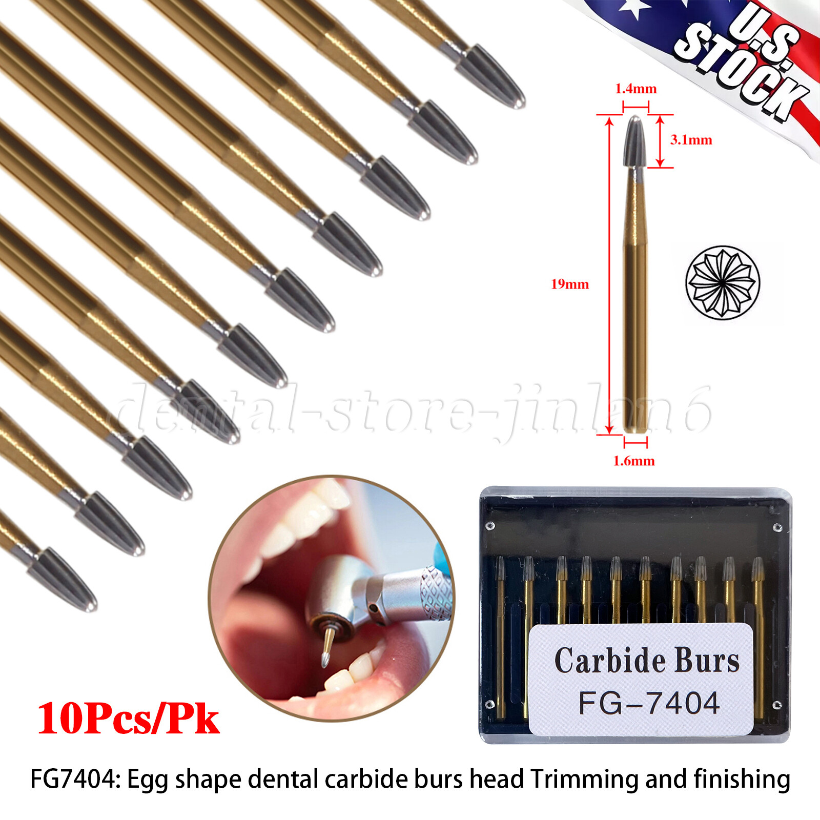 FG #7404 Egg Shape Trimming & Finishing Burs 10/Pk