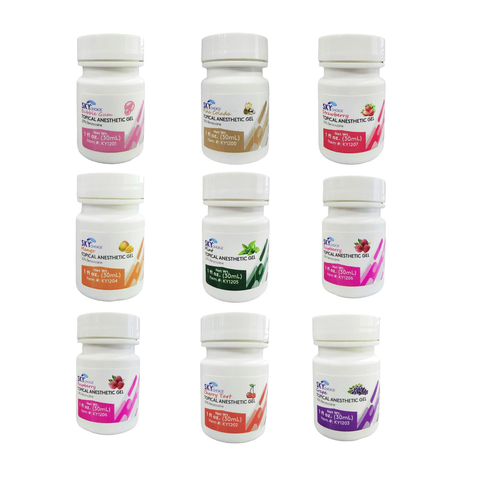 144-Pack Topical Gel 20% Benzocaine 1oz Jar 30 ml All Flavors OPTIONAL SkyChoice