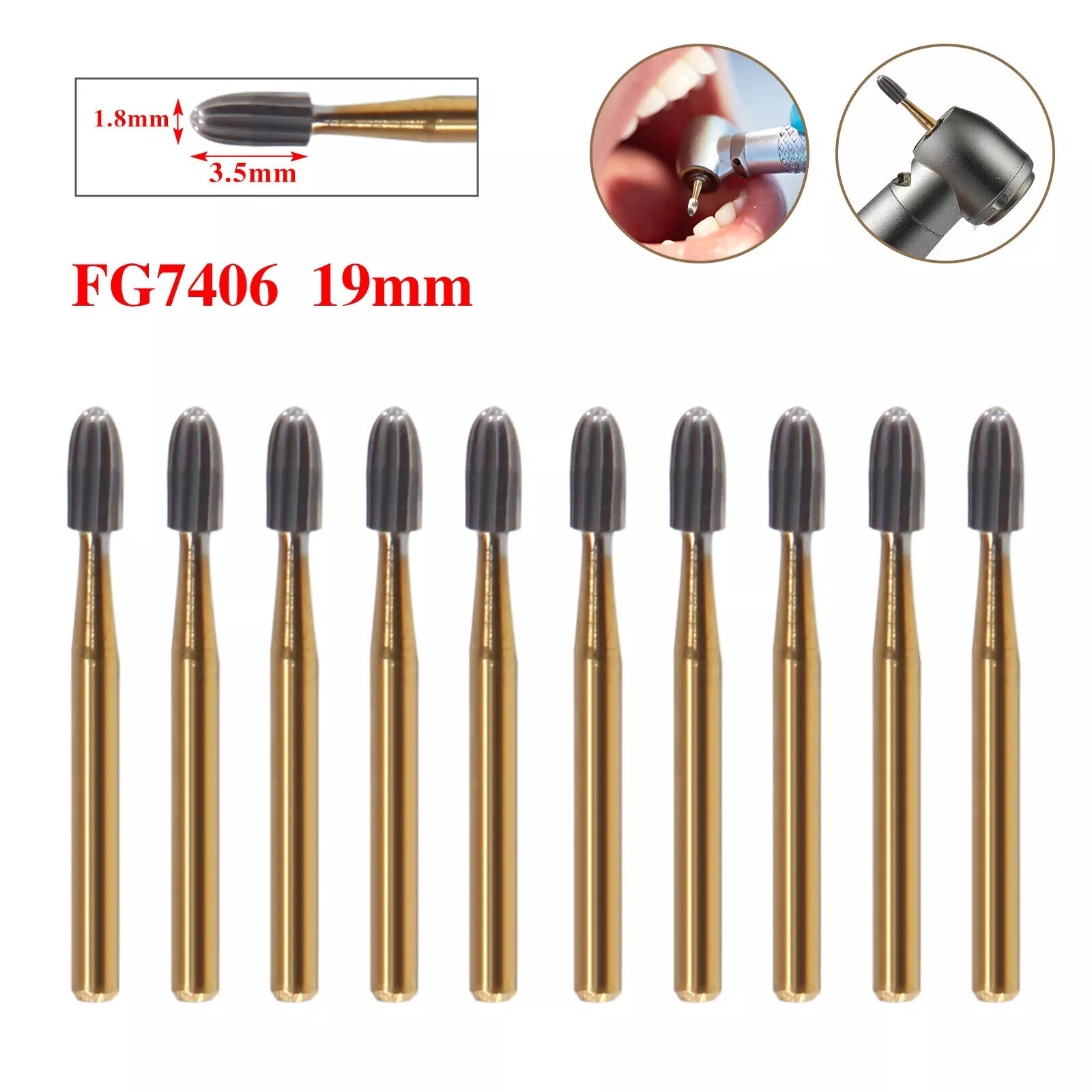 Dental Tungsten Carbide Burs Trimming & Finishing Egg FG-7404 FG-7406 7408 USA