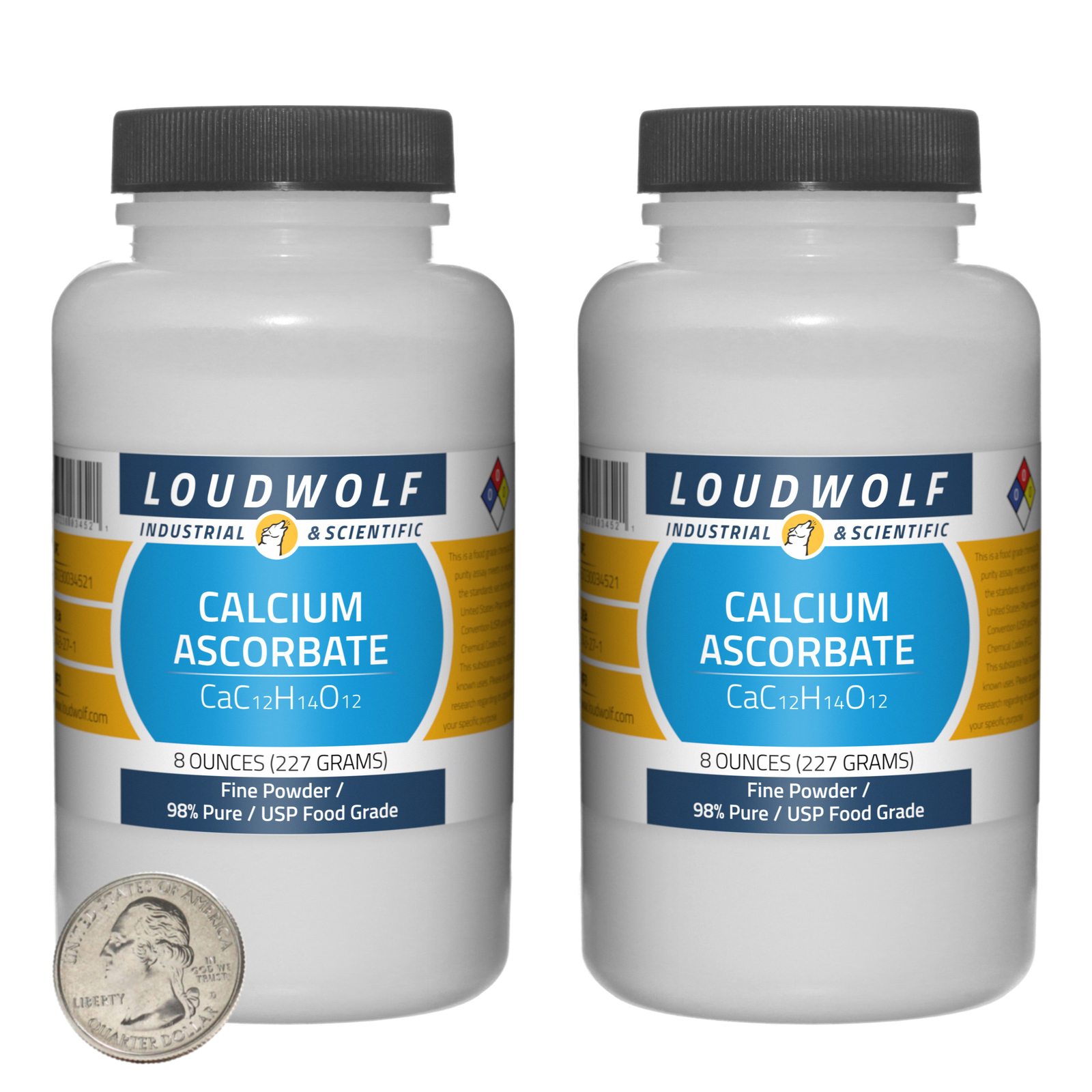 Calcium Ascorbate / 1 Pound / 2 Bottles / 98% Pure USP Food Grade / Fine Powder
