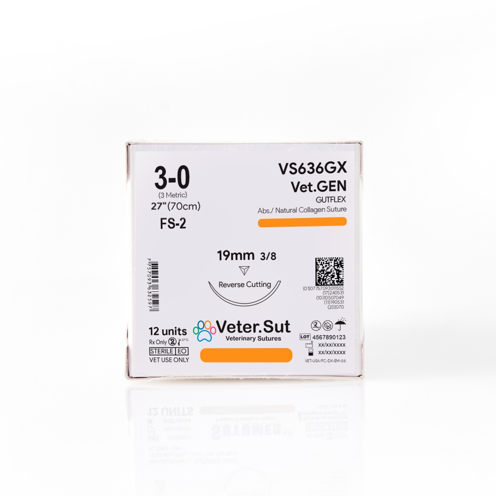 Vetersut Vet-Gen Gutflex USP 3-0, 3/8 19mm reverse cutting Veterinary Sutures