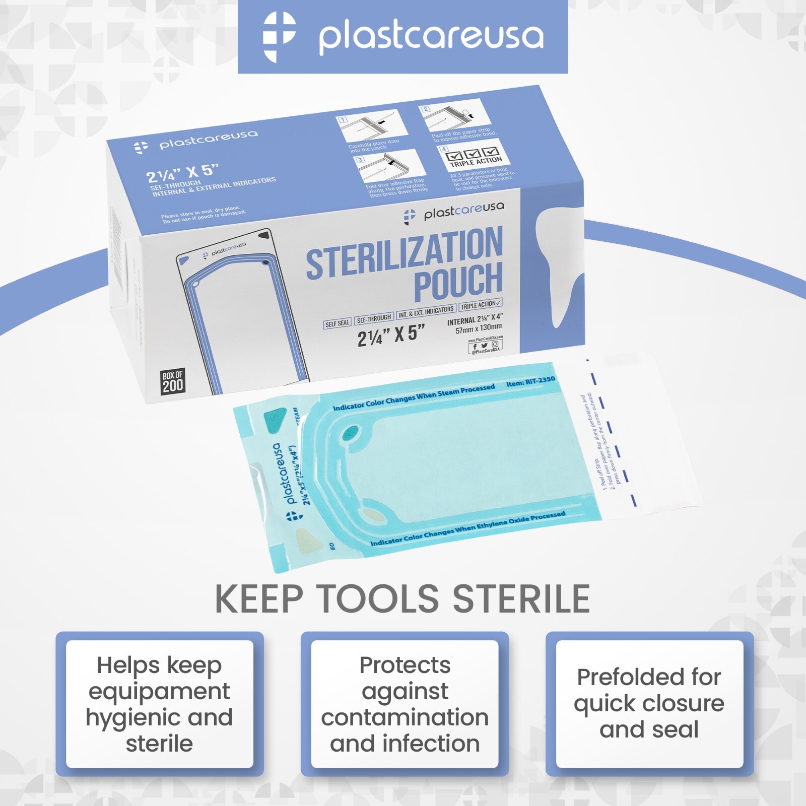 2 X Self-Sealing Sterilization Pouch, 2.25″ x 4″, Paper/Blue Film (Box of 400)