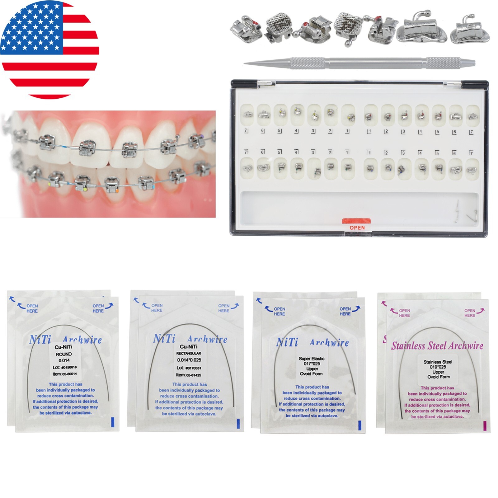 Dental Orthodontic Self Ligating Brackets Copper NiTi Arch Wire Roth 022 DAMON Q